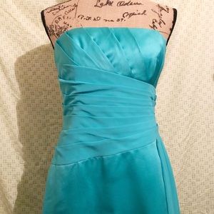 Long Strapless Aqua Gown